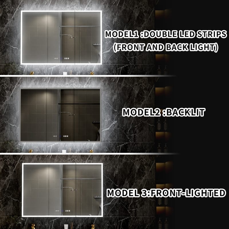 MEDUNJESS Triple Opening Frameless Demist Bathroom Mirror Cabinet - 48x32T