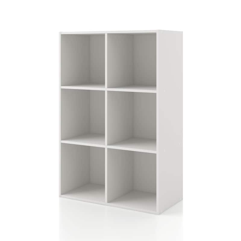 DH BASIC Modern Wood Customizable Stackable Storage Organizer - Cube Shelves, Drawer Cabinet, Bookcase with Doors by Denhour - 6-Cube - White