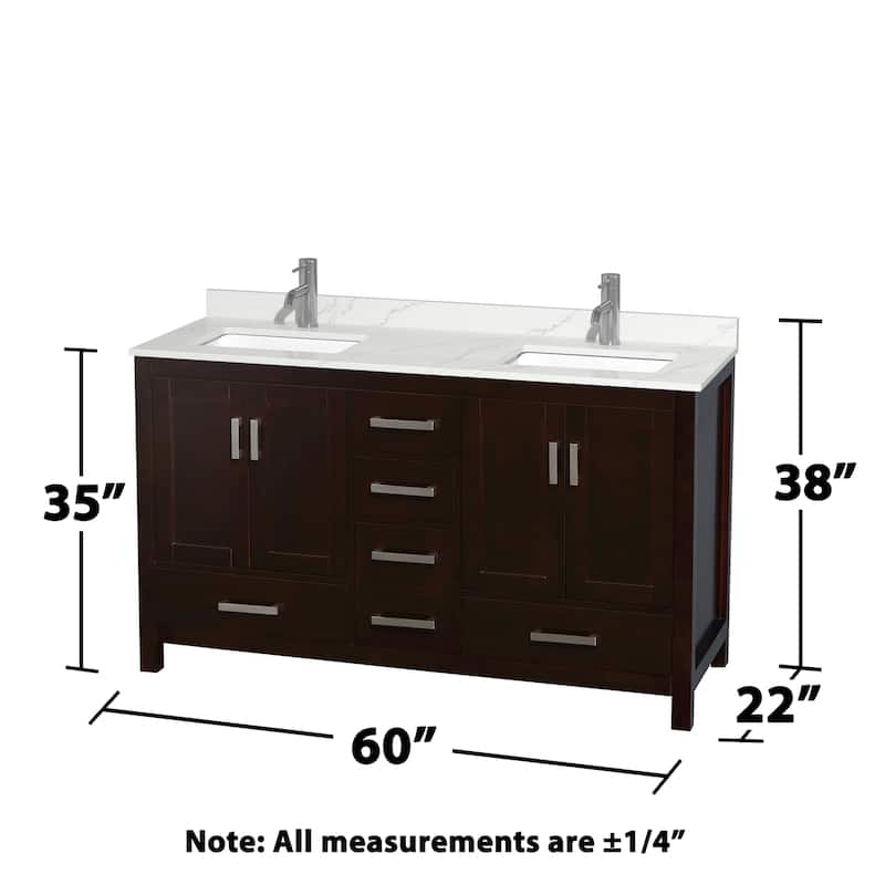 Sheffield 60-inch Double Vanity, Single Hole Quartz Top, Med Cabinets