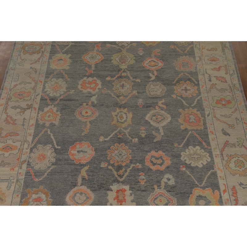 Hand Knotted Oriental 100% Wool Carpet Transitional All-Over Greys & Charcoal Oushak Area Rug - 12' 0'' X 8' 1''