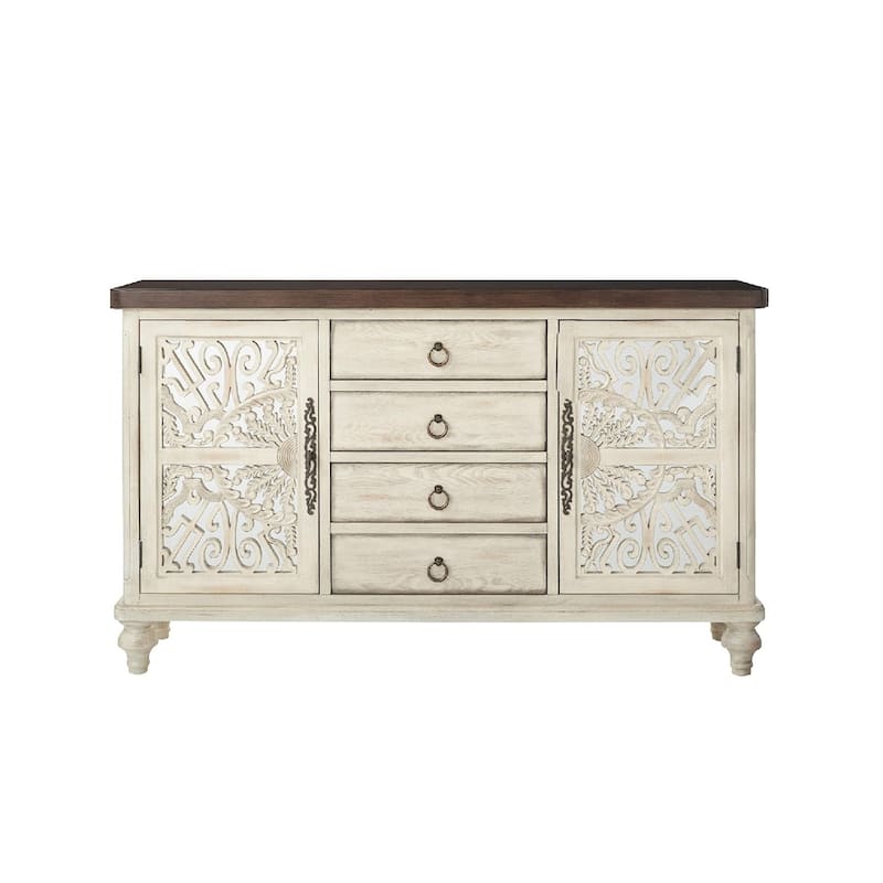 2 Doors and 4 Drawers Console Table in Antique White