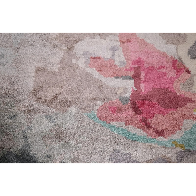 Handmade Beige Abstract Indian Area Rug Oriental Wool & Silk Carpet - 5'5"x 7'6"