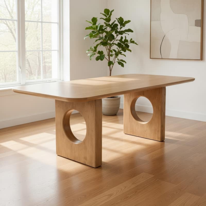 Now Ohan 90 Inch Dining Table, Rectangular, Light Brown Solid Rubberwood