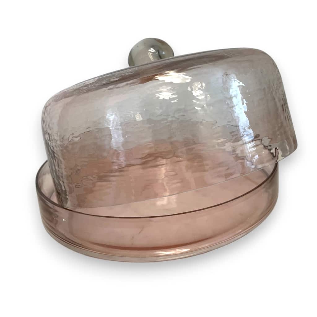 Cake Recycled Glass Dome w/Plate Dia 11.5" Light Pink