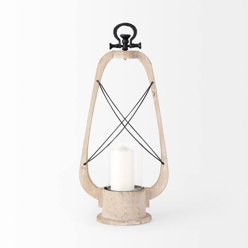Zain I Small Light Brown Wood & Metal Vintage Inspired Candle Holder Lantern