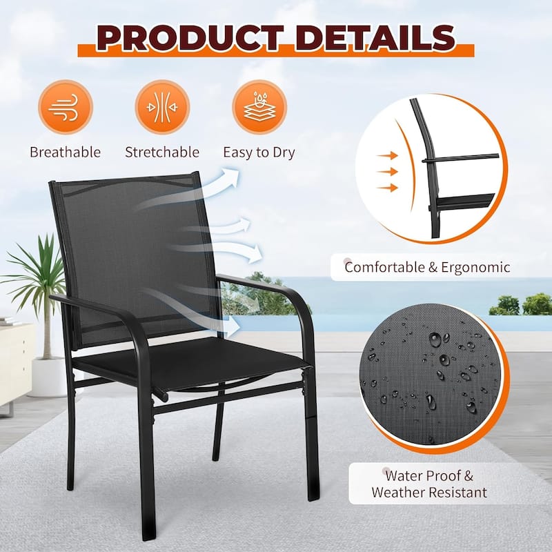 Outdoor Patio Metal Textilene Dining Chairs with Armrest Set of 2