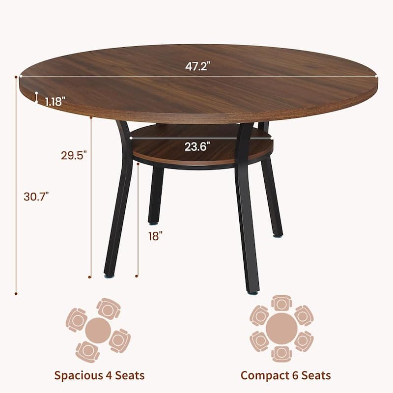 47" Round Kitchen Dining Table with Storage Shelf for Kitchen, Living Room (Table Only)