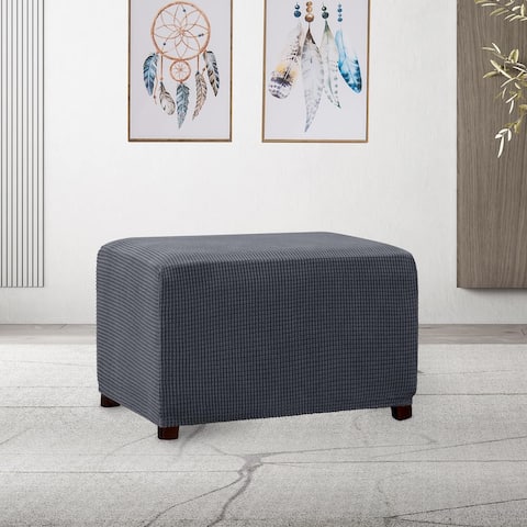 Subrtex Stretch Ottoman Slipcover Jacquard Rectangular Footstool Cover