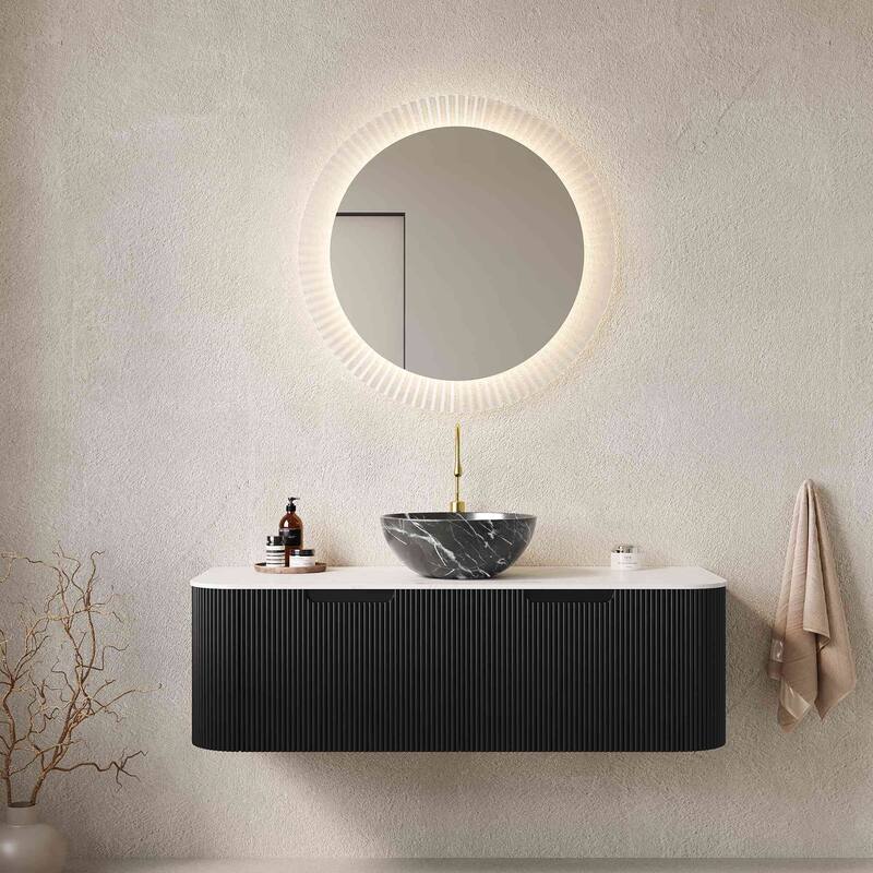 Wall Mounted Striped Bathroom Storage Cabinet with Sink and Drawers