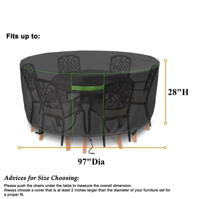 Black Polyester Patio Furniture Cover For Dining table (round) - 97"DIA x 28"H