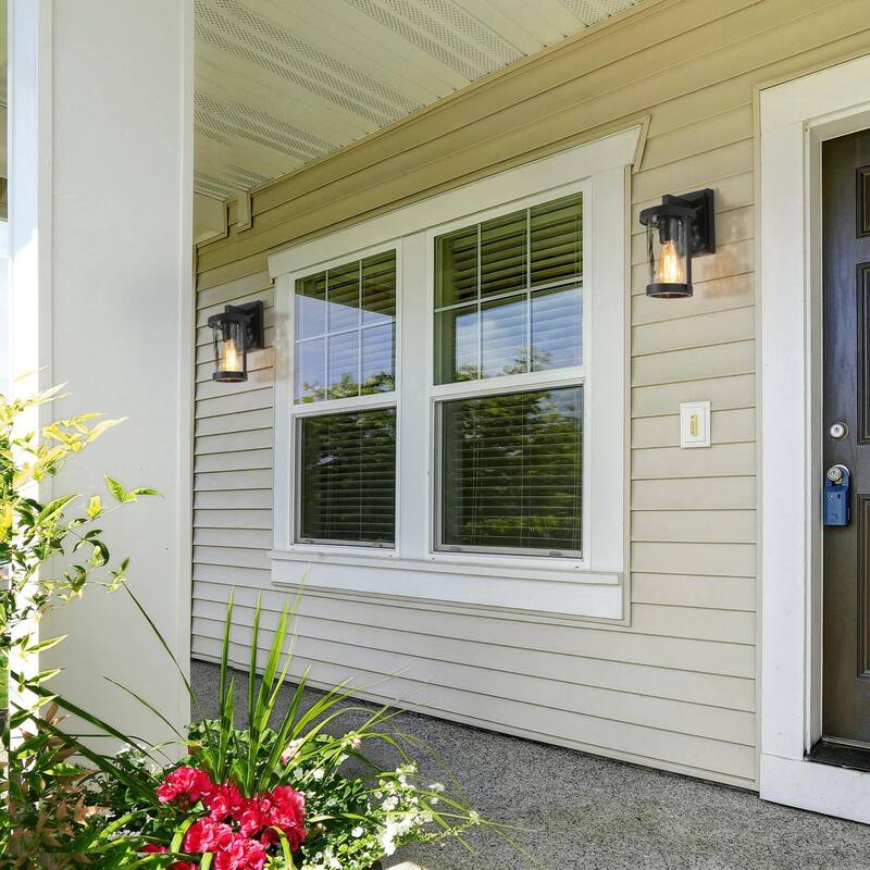 Black Modern Farmhouse Outdoor Wall Sconces with Rippled Glass 1-light Wall Lantern Exterior Lighting