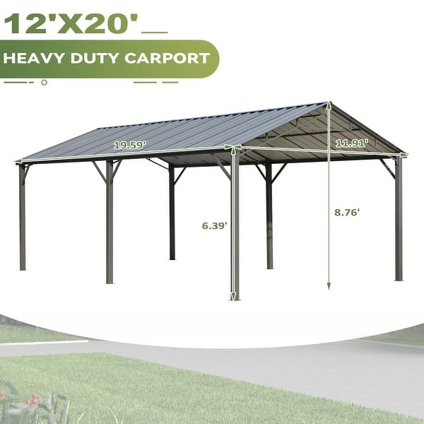 dimension image slide 1 of 12, Heavy-Duty Metal Carport with Upgraded Galvanized Steel Roof – Ideal Shelter for Cars, Boats, and Tractors