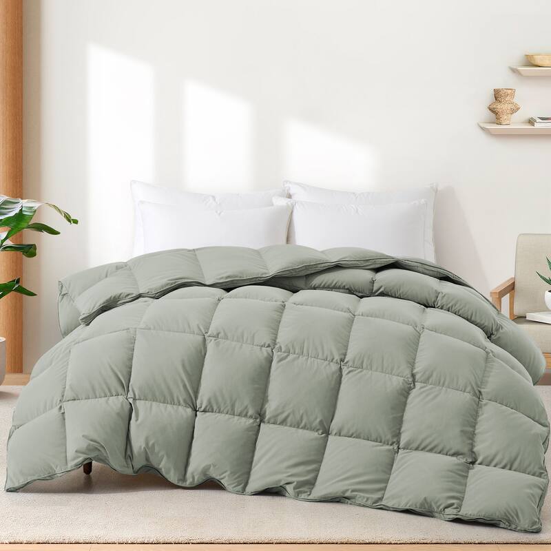 Premium White Feather Down Comforter Duvet Insert All Warmth Levels - King - Medium Weight Sage Green
