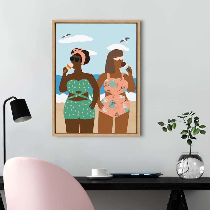 Kate and Laurel Sylvie Ice cream Framed Canvas by Queenbe Monyei