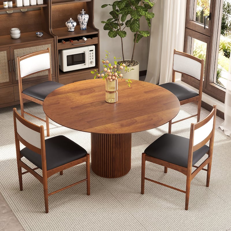 Gymax Wooden Dining Chair Set of 4 w/ Rubber Wood Frame Faux Leather