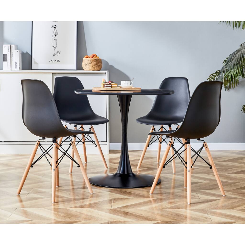 Modern Style 5-Piece Dining Set with Round MDF Metal Pedestal Table and 4 Round Corner Dining Chairs