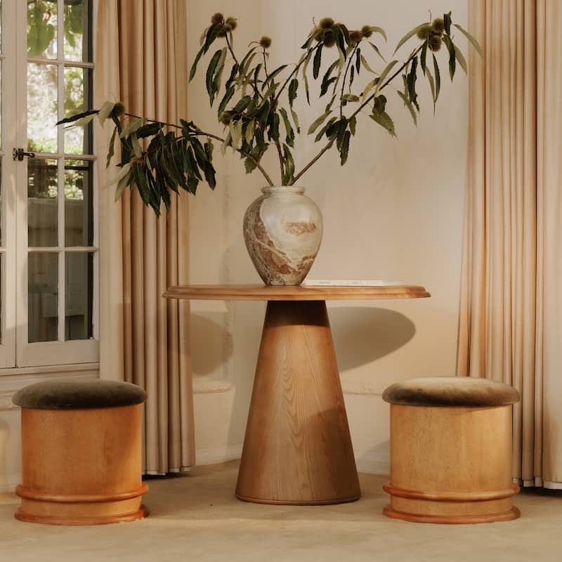 NADAAL STUDIOS Breyson Storage Stool, Mushroom-Inspired Silhouette, Solid Birch Base, Olive