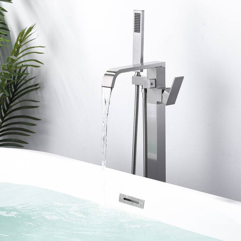 WOWOW Waterfall Single-Handle Freestanding Tub Faucet with Handshower