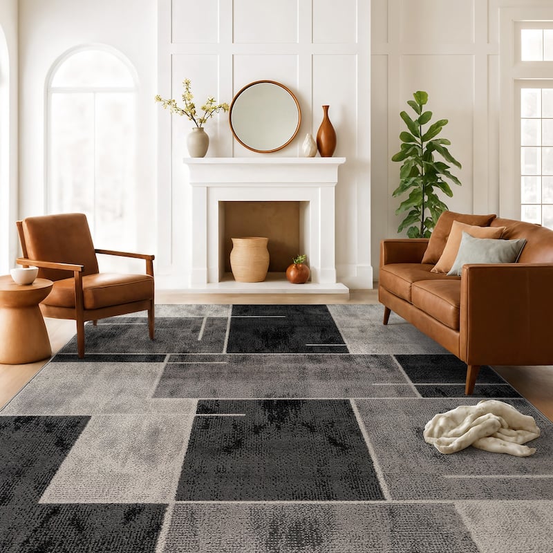 Modern Linear Area Rug for Living Room, Bedroom, or Entryway - Low Pile Indoor Rug - Cream - 7' 10" x 10'