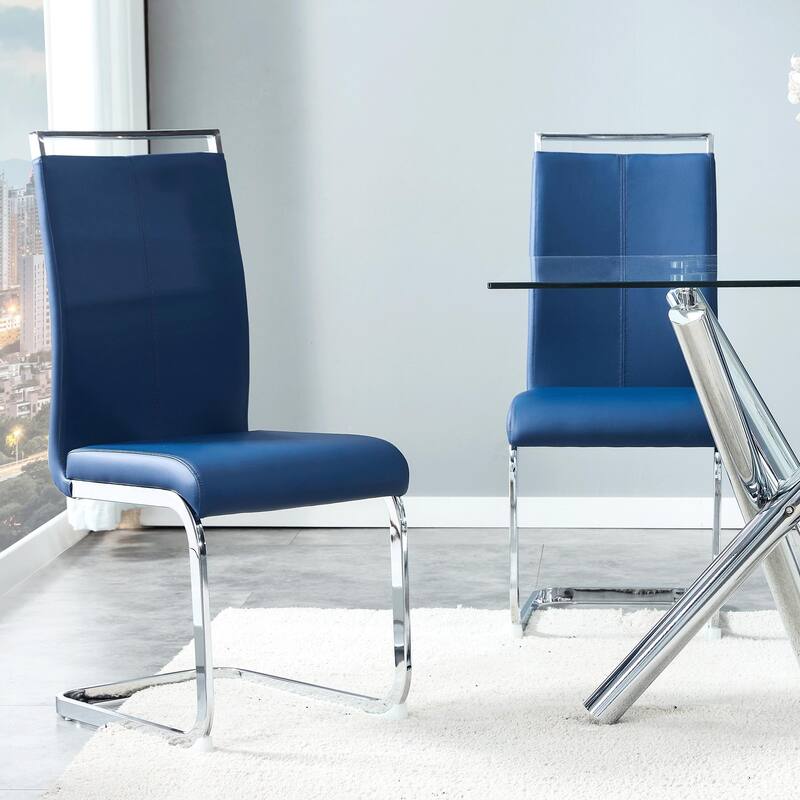 2PCS Dining Chairs,PU Faux Leather High Back Upholstered Side Chair with Chrome Metal Legs