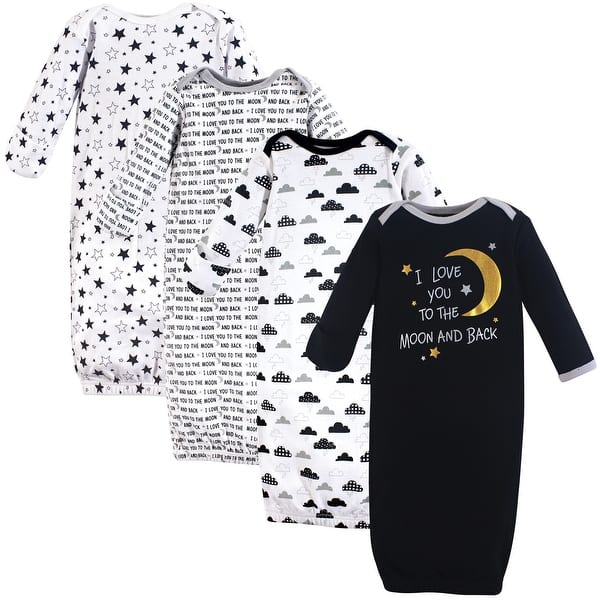 slide 1 of 1, Hudson Baby Infant Cotton Long-Sleeve Gowns 4pk, Moon And Back, 0-6 Months - Moon And Back 0-6 Months - Moon And Back