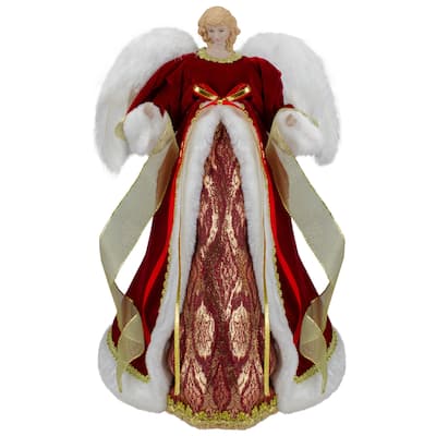 18" Red and Gold Angel in a Dress Christmas Tree Topper - Unlit - 18