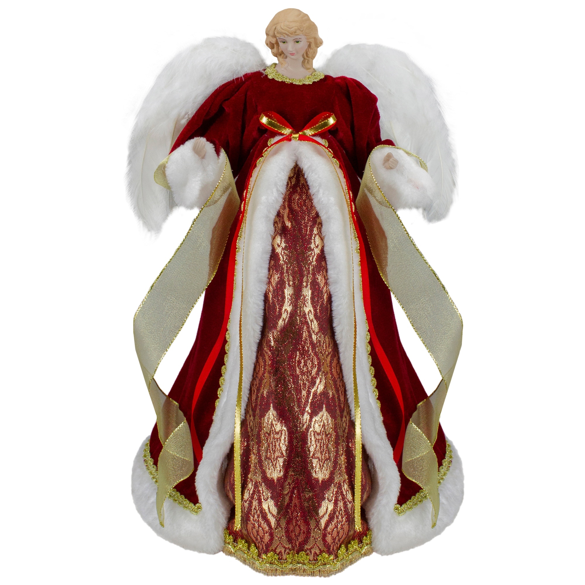 18" Red and Gold Angel in a Dress Christmas Tree Topper - Unlit - 18