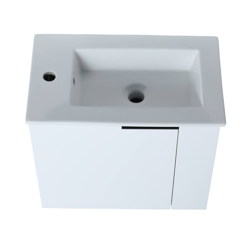 Contemporary Bathroom Vanity with Ceramic Vessel Sink, Soft-Closing Doors, Matte Black Pull Handle - 22in L Plywood