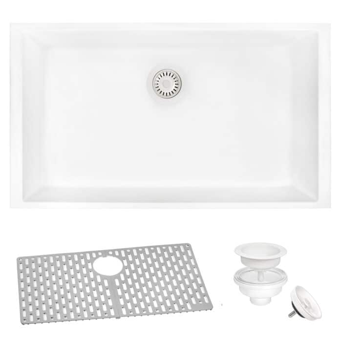 Ruvati 30 x 18 inch Granite Composite Undermount Single Bowl Kitchen Sink - Arctic White - RVG2030WH