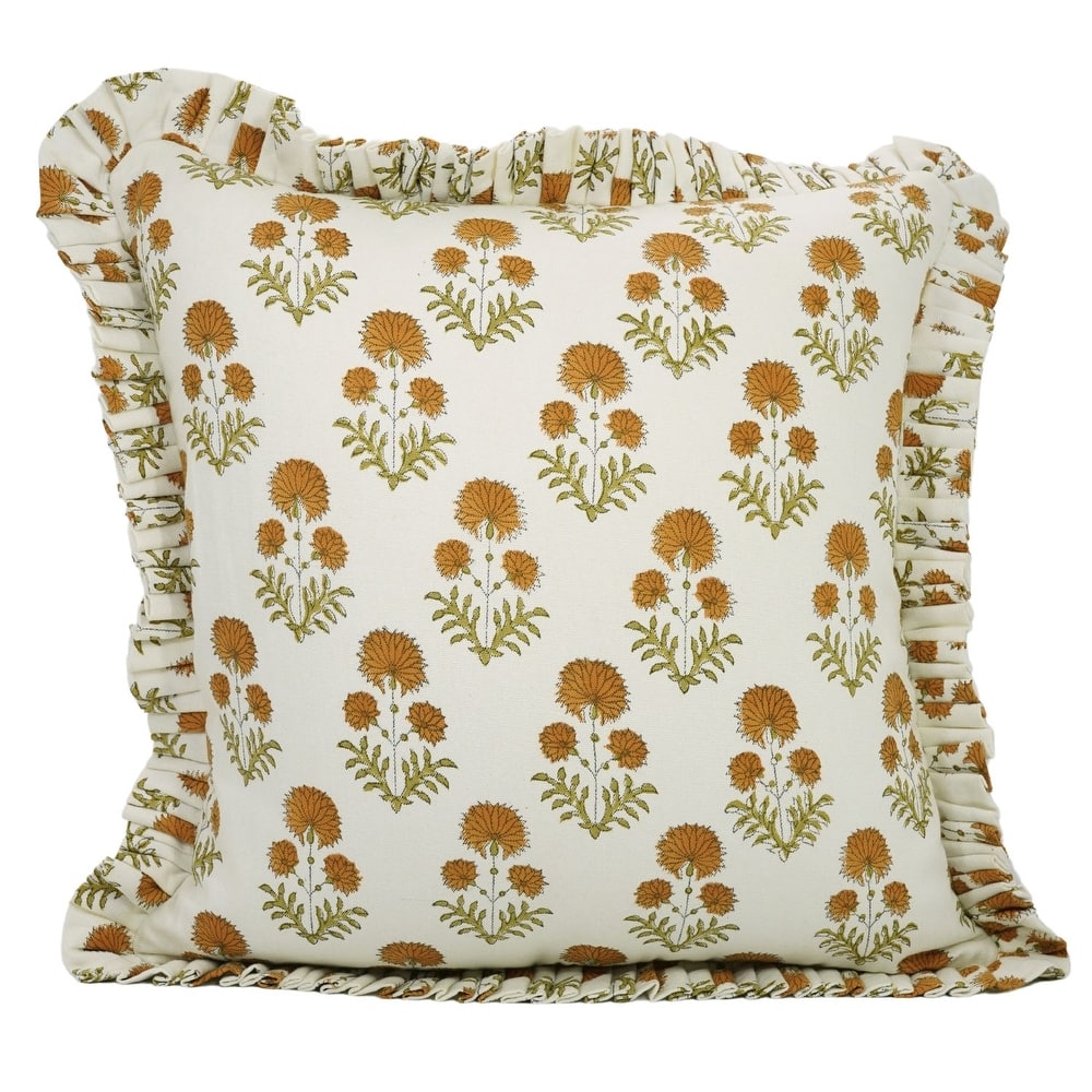 Block Print Boho Pure Cotton Musturd Pillow Cover- Rishi