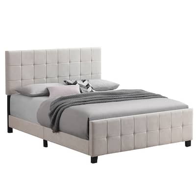 Grid Tufted Fabric Upholstered Queen Bed, Beige