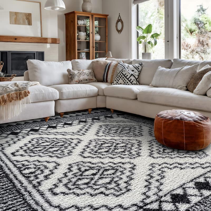 Geometric Shag Rug - Anthracite Dark Gray - Durable Rug for Living Room, Bedroom, or Entryway - Easy to Maintain