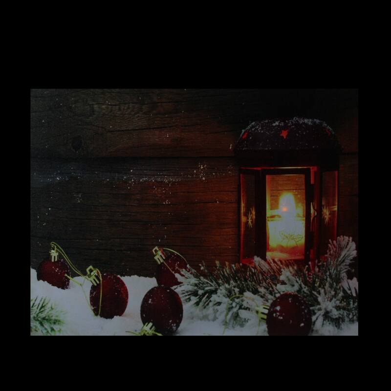 LED Lighted Candle Lantern Wintry Christmas Canvas Wall Art 12 x 15.75