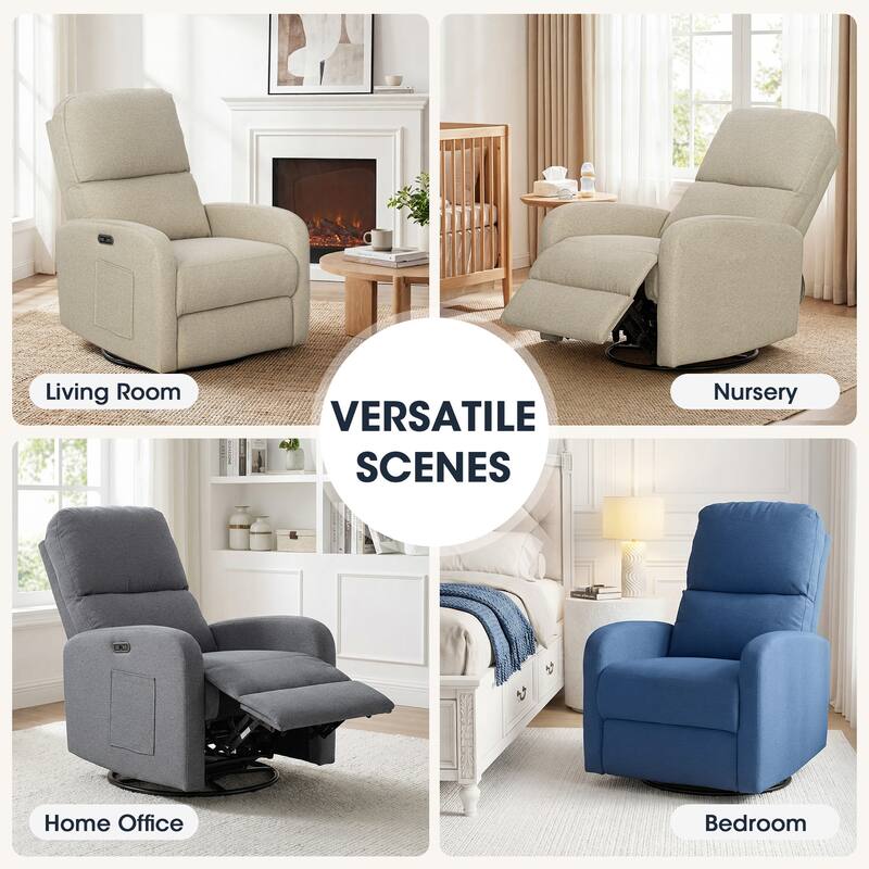 INK IVY Dakota Power Recliner 3-in-1 with Swivel, Glider, USB Ports