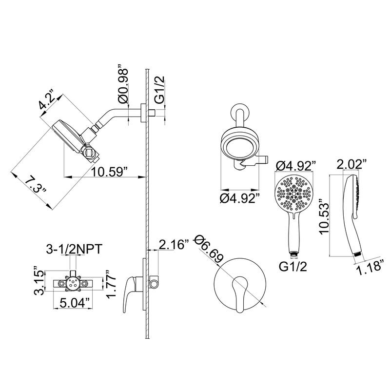 Pressure Balanced 7-Way Shower Head Combo, Hand Held Shower & Rain Shower Separately or Together with Rough-in Valve