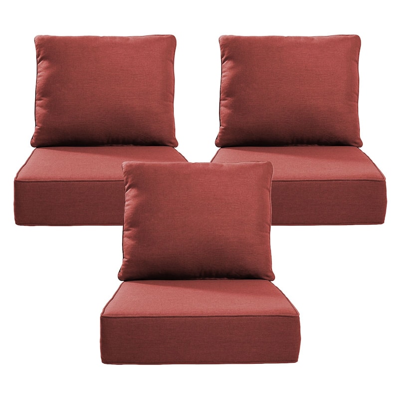 22" W x 24" D x 6" T Outdoor Lounge Chair Replacement Cushion Set Water and Fade Resistant - 3 Sets - Red