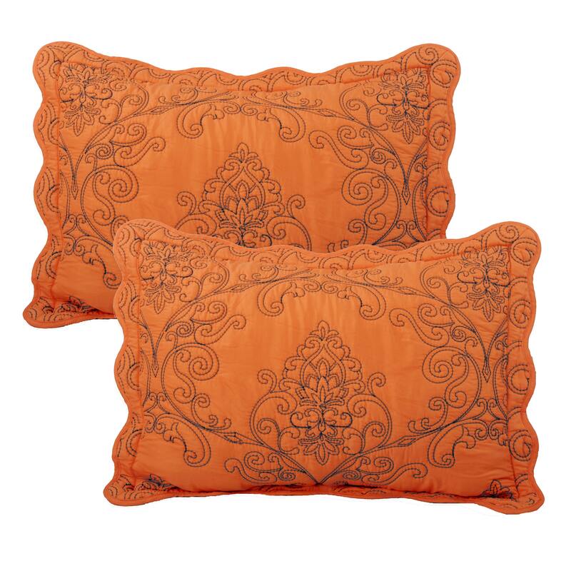 4 Piece Damask Embroidery Coverlet Set Soft Microfiber Bedding