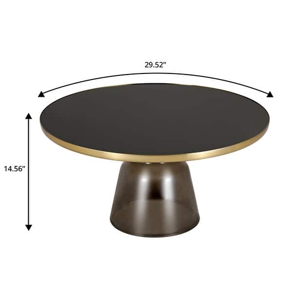 dimension image slide 0 of 5, 30-Inch Round Coffee Table Glass/Stone Tabletop with Gold Iron Rim Frame Glass Pedestal Base