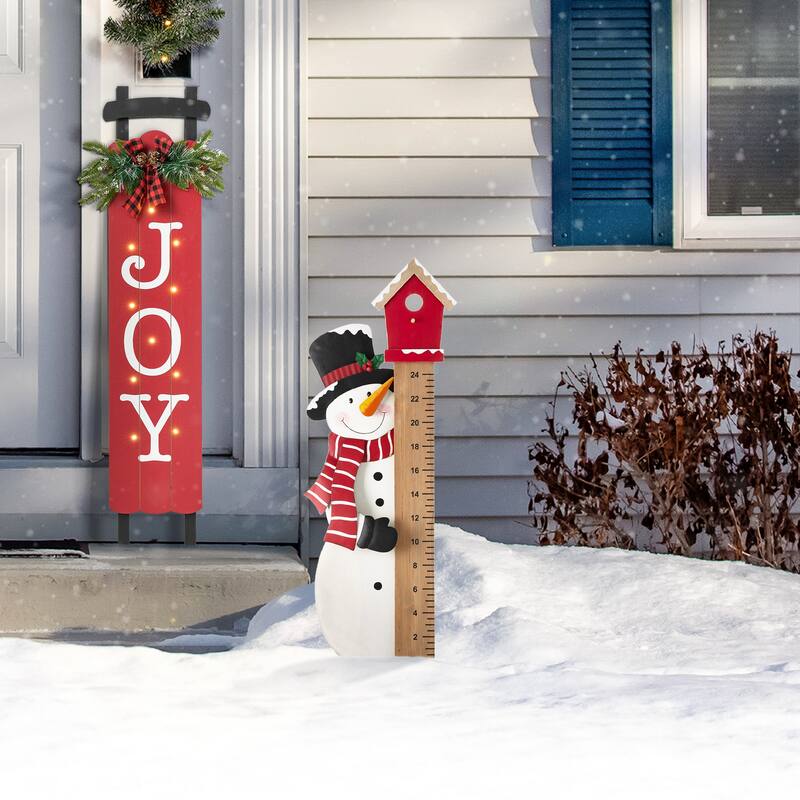 Glitzhome Christmas Snowman Gauge Yard Stake Wall Decor