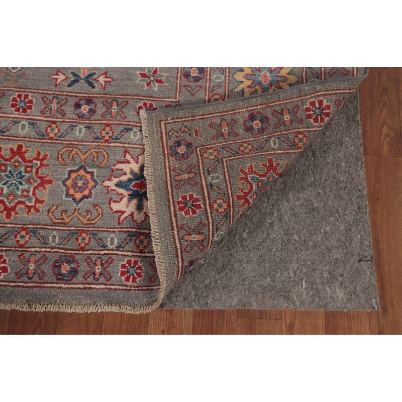 Gray Geometric Kazak Oriental Area Rug Handmade Wool Carpet - 6'8" x 9'8"