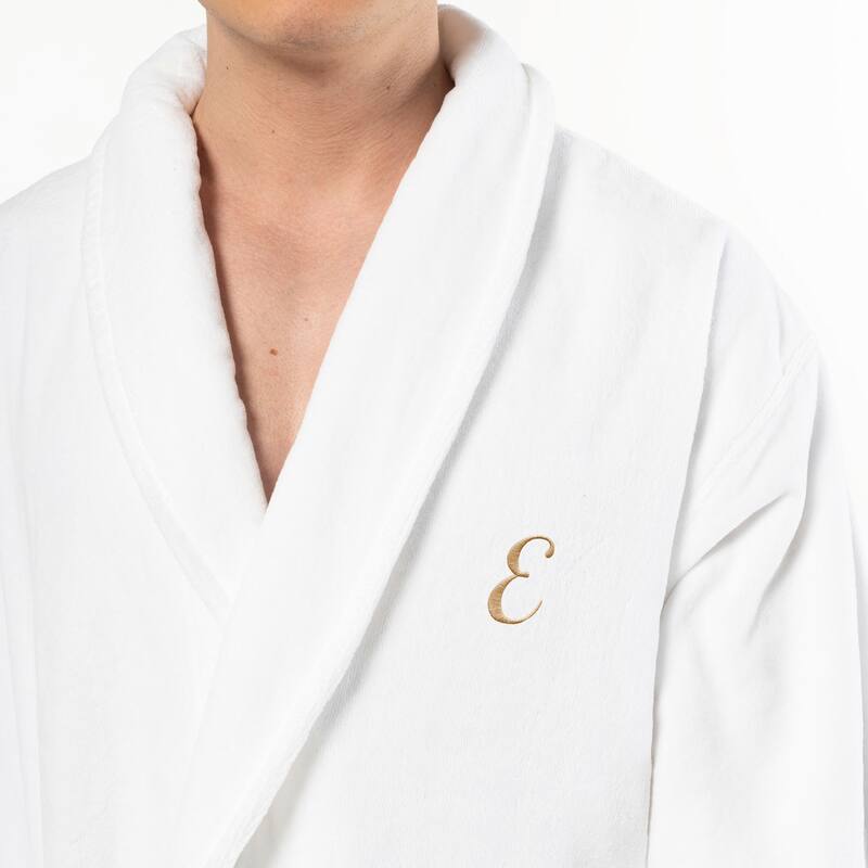 Authentic Hotel and Spa 100% Turkish Cotton Personalized Unisex Anovia Velour Bathrobe - Gold Script Font