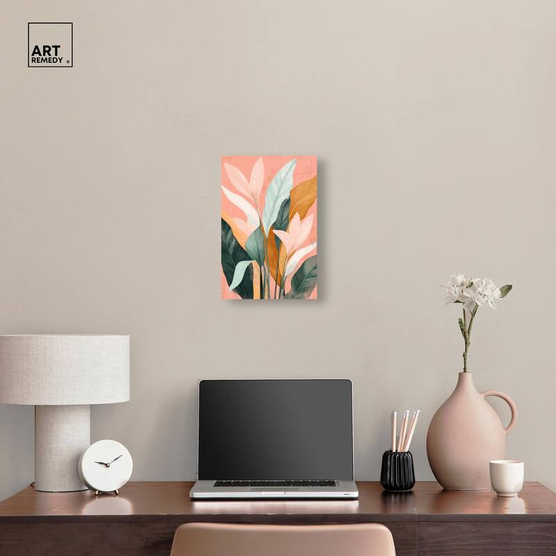 Peach and Palm Canvas by Art Remedy, Gallery Wrapped