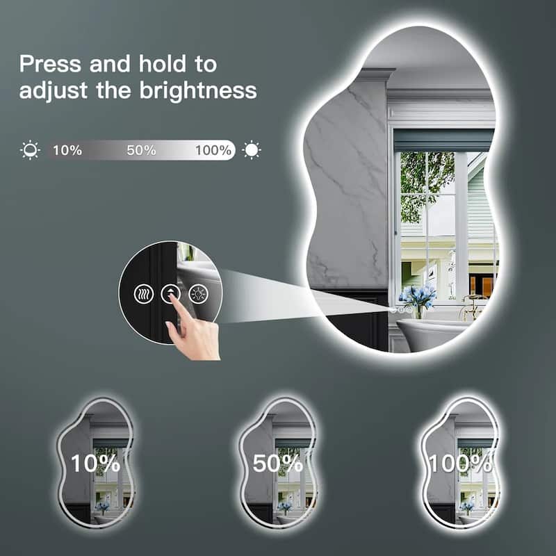 Irregular LED Anti-fog Tempered Glass Wall Bathroom Vanity Mirror, ETL Certified, 3-Year Warranty