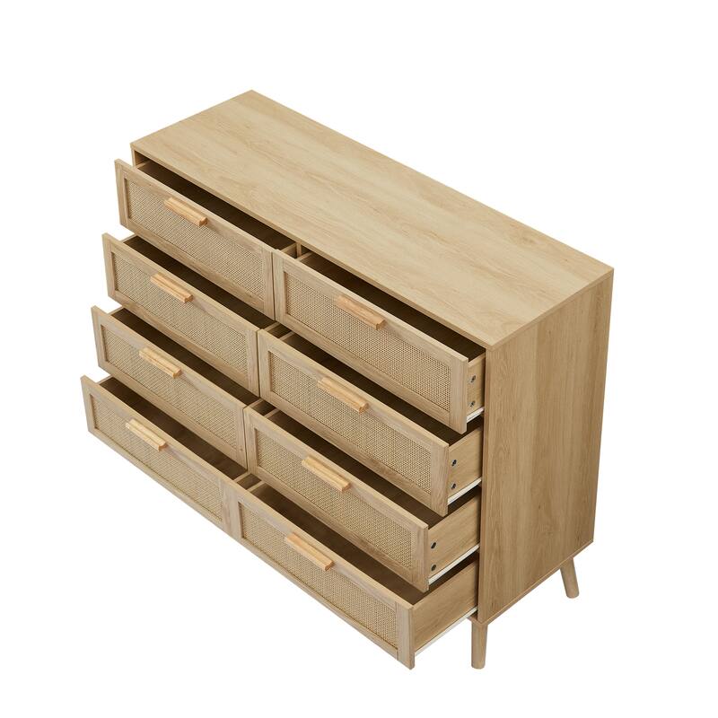 Modern Stylish Double Dressing Drawers with 8 Rattan Drawers, for Childrens Room Living Room Entryway Hallway