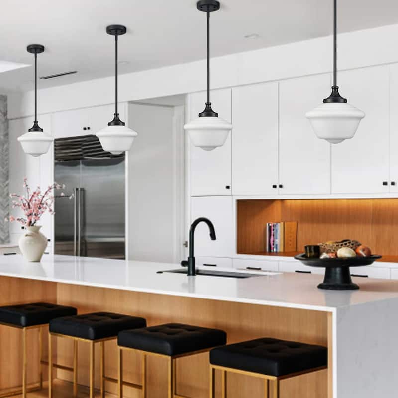 Antalya Schoolhouse Pendant Light Fixture with Milk Glass Shade 1-Light