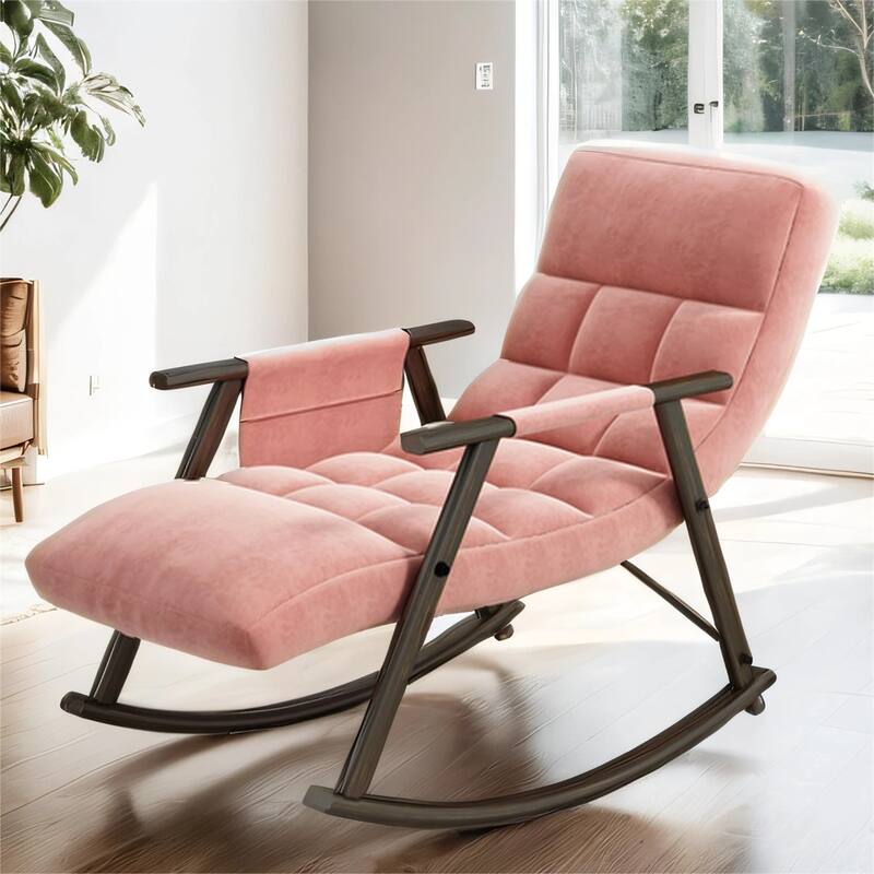 Upholstered Rocking Chair with Adjustable High Back, Side Pockets