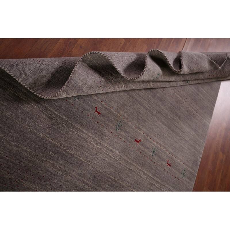 Little Animals Gray Gabbeh Indian Area Rug Handmade Wool Carpet - 5'1"x 8'0"
