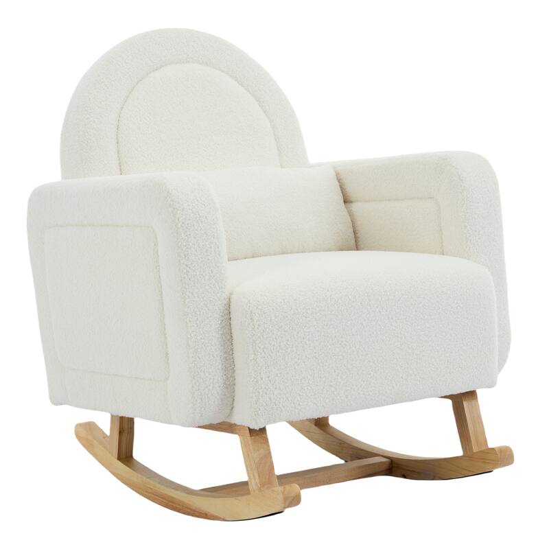 Accent Rocking Chair with Curved Back & Pillow, Ultimate Comfort for Your Home, Teddy Velvet, Cream White