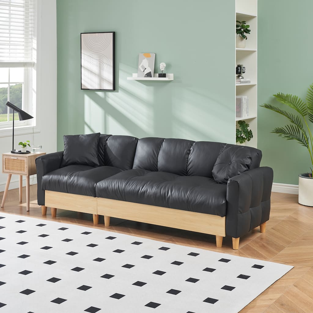 Black Tech cloth Modern 84.64" Upholstered 3-seater Sofa Bed with Pillows, Storage Seat, and Drawer