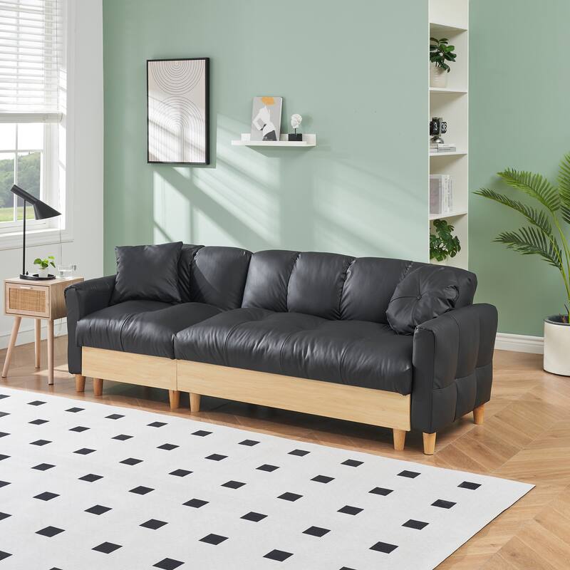 3-Seater Teddy Fabric Sleeper Sofa with Pull-Out Bed, Beige Couch with Storage and Gold Legs - Black